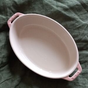 Staub Oval Ceramic Baking Dish with Pink Handles